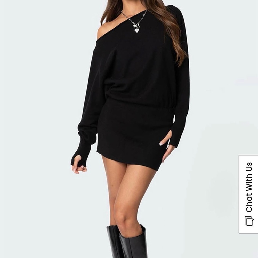Edikted Black Off-Shoulder Sweater Dress